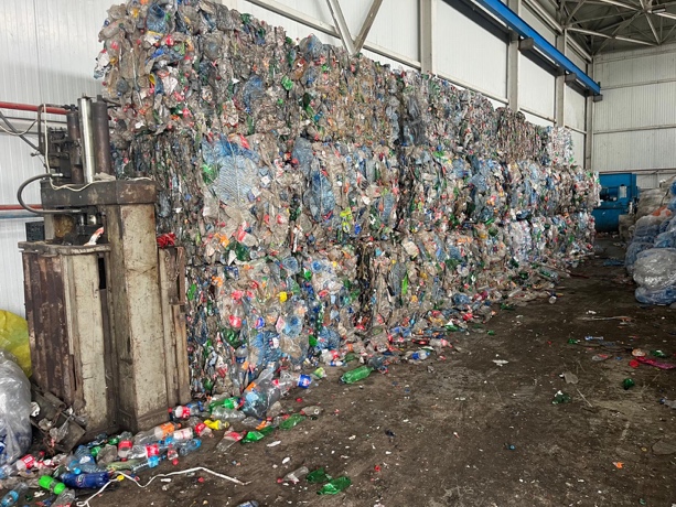 Baled post-consumer PET bottles at the Azerbaijan recycling project